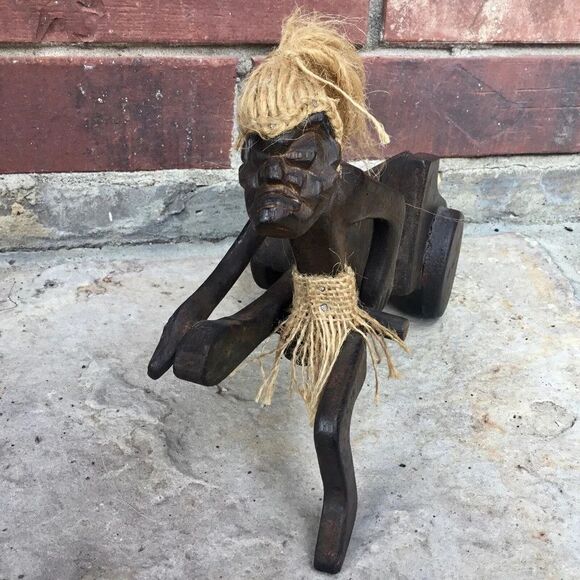 JAVA‎ ISLAND MAN Pulling Cart Hand Crafted Wood Figure Indonesia Primitive - Picture 2 of 7